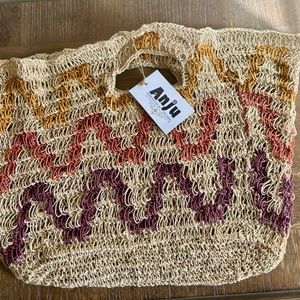 Anju Purple, Yellow, and Orange Chevron Jute Handmade Bag